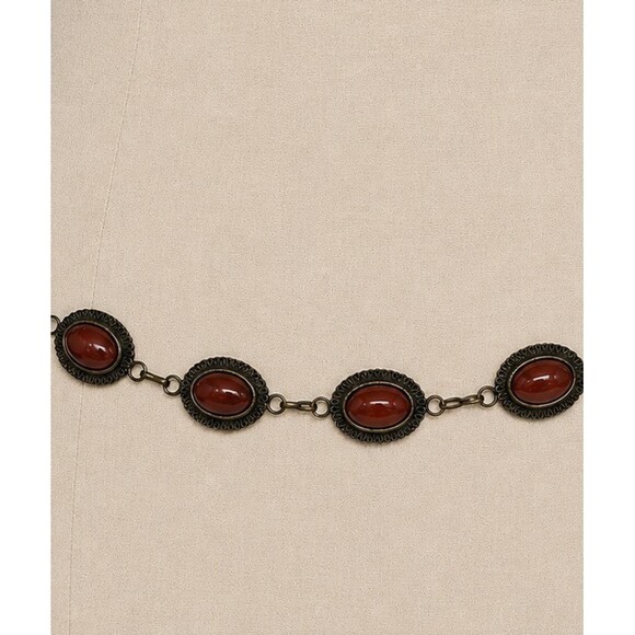 Vintage cognac Cabochon Concho Chain Belt Women Bronze Tone Boho Statement main image 9